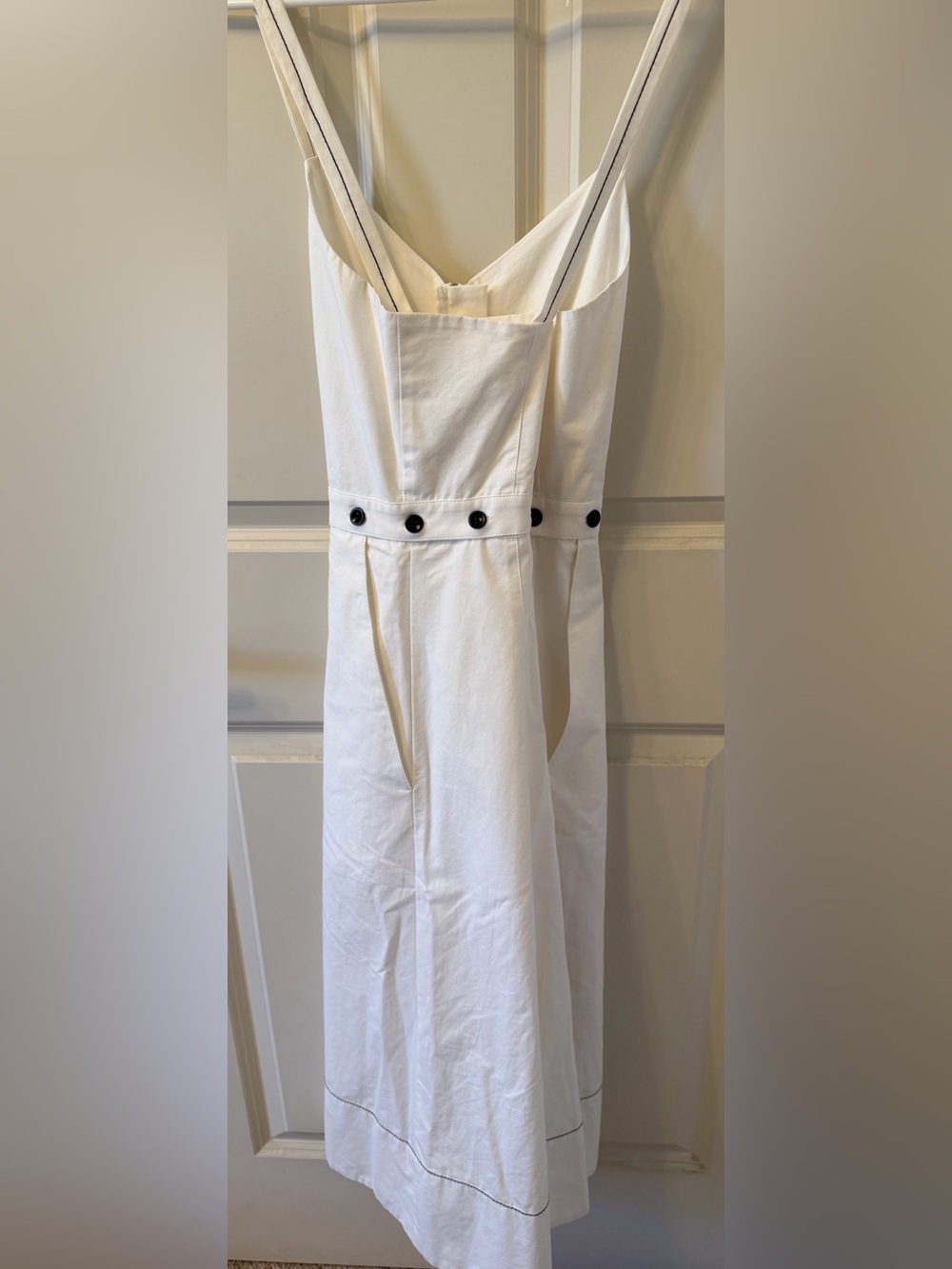 Proenza Schouler Full Front Zip Midi Dress White Cotton Linen Blend, Size 4 - Picture 8 of 16